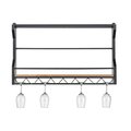 Elk Studio Wavertree Hanging Wine and Glass Rack in Black and Natural Fir Wood 3187-011